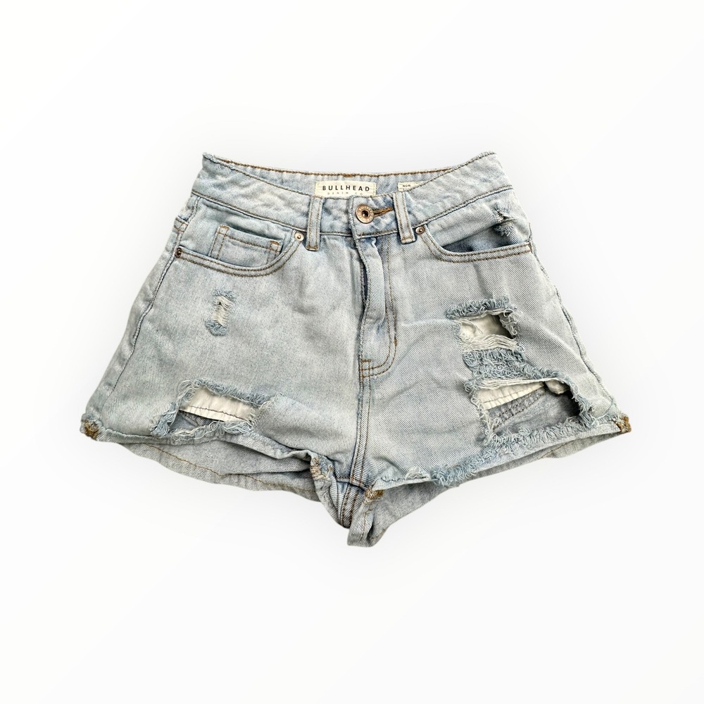 Bullhead Denim Co Shorts Womens 1 Light Wash Mom Short Distressed High Rise 3414